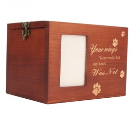 Pet Wood Urn Box with Photo Frame Memorial Wooden Pet Ashes Casket with Carved Paw Pattern and Text for Dog Cat