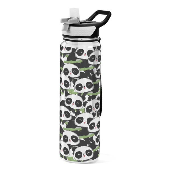 Mnsruu Süße Panda Bambus Wasserflasche 1L mit Strohhalm, auslaufsicher, BPA-frei,