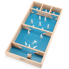 Motionchic 1 Sets 23.6 x 11.8 Inches Table Top Skittles Game, Wooden Bowling Board Game, Fun Board Games for Adults for Family Indoor and Outdoor Games