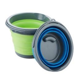 heekin 2 x 5L foldable bucket, folding bucket, suitable for car washing, outdoor camping, water fetch, children's play, pet feeding, cleaning (1 blue and green round bucket)