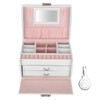 Three Layer Jewelry Storage Box PU Leather Necklace Rings Earrings