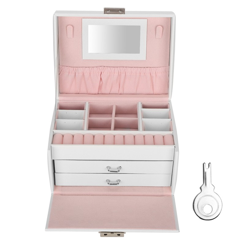 Three Layer Jewelry Storage Box PU Leather Necklace Rings Earrings