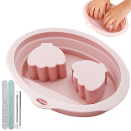 LSFYVM Nail Soaking Bowl, Silicone Foldable Soak Off Gel Polish Dip Powder Manicure Remover Bowl, with Cuticle Pusher, Cuticle Peeler, Nail File