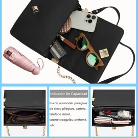 Bolsa Crossbody Mujer,Bolso Bandolera Ligero de Moda para Señoras,con Monedero y Tarjetero,Bolso con Correa de Cadena Metálico,Bolsos Pequeños para Fiesta/Citas/Compras/Vida cotidiana/Trabajo (Negro)