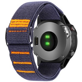 SUDENN Elastic Loop Band compatible with Garmin Watch 18mm 20mm 22mm 26mm Woven Nylon Stretchy G Hook and Loop Strap for Sport Fitness (Dark Grey Orange, Width 18mm / Length S)