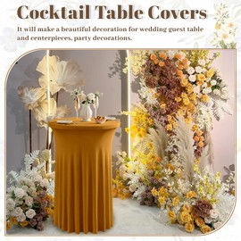 Dimatic 2 Pack Gold High Top Cocktail Tablecloth Stretch Cocktail Table Cloth with Skirt Fitted 32 inch Round Spandex Table Cloths for Party Wedding Banquet Birthday