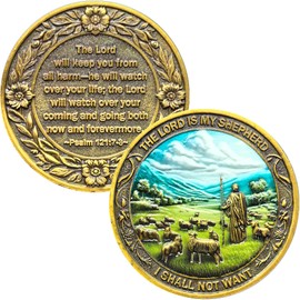The Lord is My Shepherd Christian Challenge Coin - 1.57 Inch Religious Token Inspirational Gift, Peace and Strength Symbol