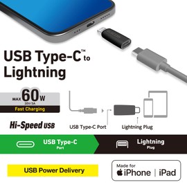 Elecom MPA-CFLMBK USB Type-C to Lightning Adapter, 60W, USB PD Compatible, MFi Certified Product, Black