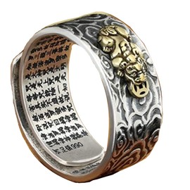 JAJAFOOK 990 Sterling Silver FENG Shui PIXIU MANI Amulet Lucky Wealth Buddhist Jewelry Adjustable Ring (XIANGYUN Mens Gold)