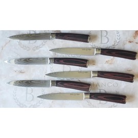 Cucina Napoli 6 Piece Damascus Print Steak Knife Set | Razor Sharp Non-Serrated Stainless Steel & Wood Handle | Professional Steak Knife Set | Made in USA