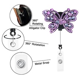 Retractable Badge Holders with Fun Designs - Adjustable ID Card Reel with ID Clip for Nurses, Doctors, Hotel Staff, Teacher, Security, Gifts (Butterfly, Purple)
