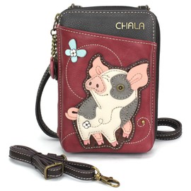 CHALA Wallet Crossbody Cell Phone Purse - Women Faux Leather Multicolor Handbag with Adjustable Strap, Spotted Pink Pig - Berry, Small