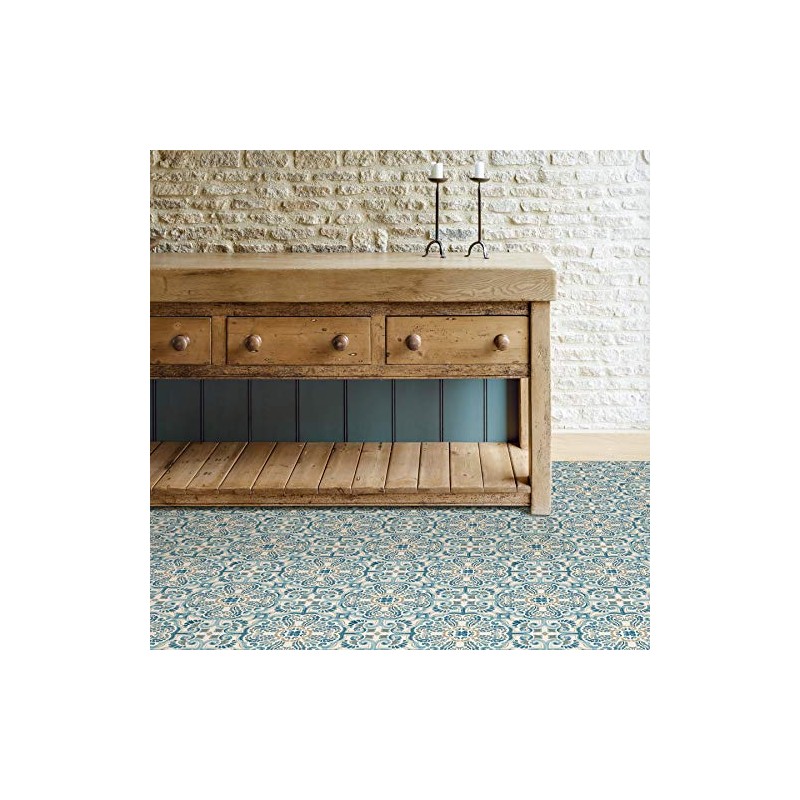 FloorPops FP2477 Fontaine Peel & Stick Floor Tiles, Blue