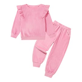 ESHOO Girls Clothes Kids Velvet Tracksuit Little Girls Outfits Ruffle Long Sleeve Sweatshirt Sweatpant Kids Leggings Set for 2-10 Years