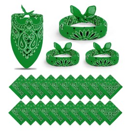 PJPSAA 24 Pack Bandanas Bulk 22x20 Inch Cotton Paisley Bandanas Headband Scarf for Men Women (Green)