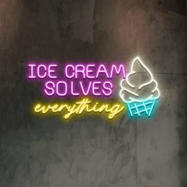 GEZINNEON Ice Cream Neon Sign, Ice Cream Cone Neon Light, LED Lights, Ice Cream Custom LED Sign, Ice Cream Led Custom Neon for Shop Bar Wall Decor Coffee Shop Restaurant Light Sign Gift Size:21inches