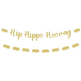 Balterever Gold Hippo Party Banner Hippo Birthday Party Decorations Hippo Baby Shower Decorations for Hippo Jungle Animal Themed Party Supplies