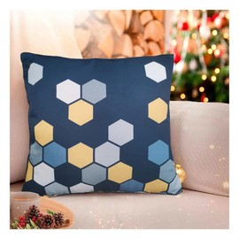 Aitliving Decorative Throw Pillowcase Blue Hexagon Carra Cushion Cover 1PC Honeycomb Geometric 17x17 Poly/Cotton Twill Couch Pillow Cover Multicolor Print Navy/Blue/Gold 43x43cm Sofa Bed