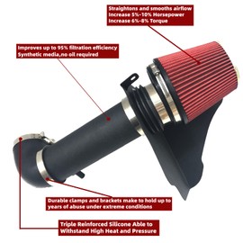 4-Inch Cold Air Intake Kit with Heat Shield + Filter Compatible for Dodge Magnum 2005-2008 ; Charger 2006-2010; Challenger 2008-2010; Chrysler 300 2005-2010 5.7L 6.1L V8 (Black Tube & Red Filter)