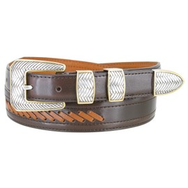 Western Cowboy Dress Lacing Leather Belt (Brown, 34)