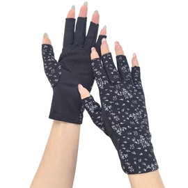 Lopsity Women Sunscreen Fingerless Gloves Driving Sunscreen Gloves Mesh Non-slip Sunblock Breathable Gloves (BLACK-1)