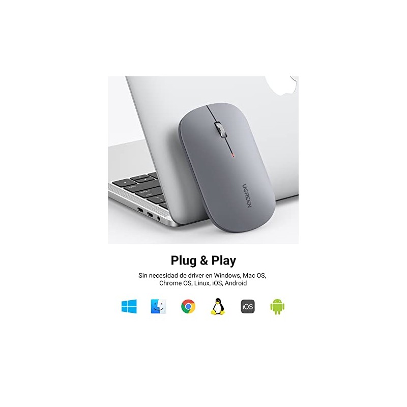 UGREEN Mouse Inalámbrico Bluetooth & 2.4G, Silencioso, Compacto y Portátil