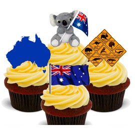 Made4You Australia Fun Pack, Edible Cupcake Toppers - Stand-up Wafer Card Toppers (24 Pack) - Green, Gold