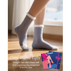 TEHOOK Fuzzy Socks for Women, 6 Pairs Warm Soft Fluffy Thick Cozy Plush Winter Socks for Gifts & Stocking Stuffers