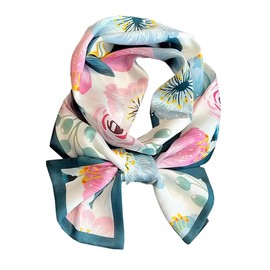 Pemilosci 59" Long Silk Like Scarf Fashion Hair Head Neck Scarf for Women Purse Scarf for Handbags Hair Scarves Gift （LS06 Pink Flower + Green）