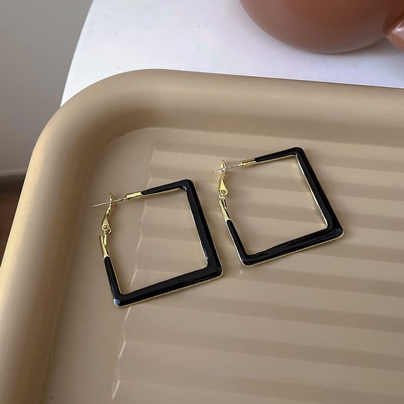 COLORFUL BLING Big Square Geometric Hoop Earring Multicolor Enamel Round