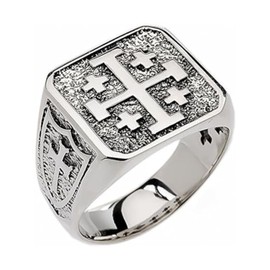 Religious Jewelry Men's Sterling Silver Jerusalem Cross Ring (Size 10)
