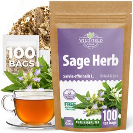 100 Bags Dried Sage Herb Herbs Tea (Salvia officinalis) - 100 count Tea Bags Sage Herbal Tea Salvia Sage