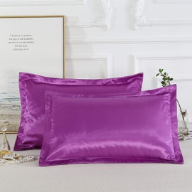 Satin Pillowshams Set for Hair - Pillowcase Covers with Envelope Closure -Cool and Easy to Wash -Set of 2 - Only Pillow Cover No Insert (Purple, Queen(20"x26"))