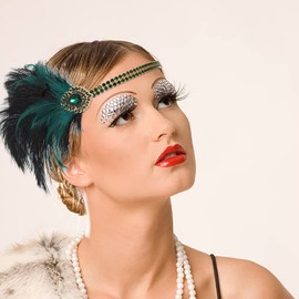 IYOU 1920s Flapper Headband Green Great Gatsby Headpiece Crystal Vintage Festival Hair Accessories for Women