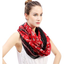 Lina & Lily Women's Loop Scarf with Christmas Pattern, red