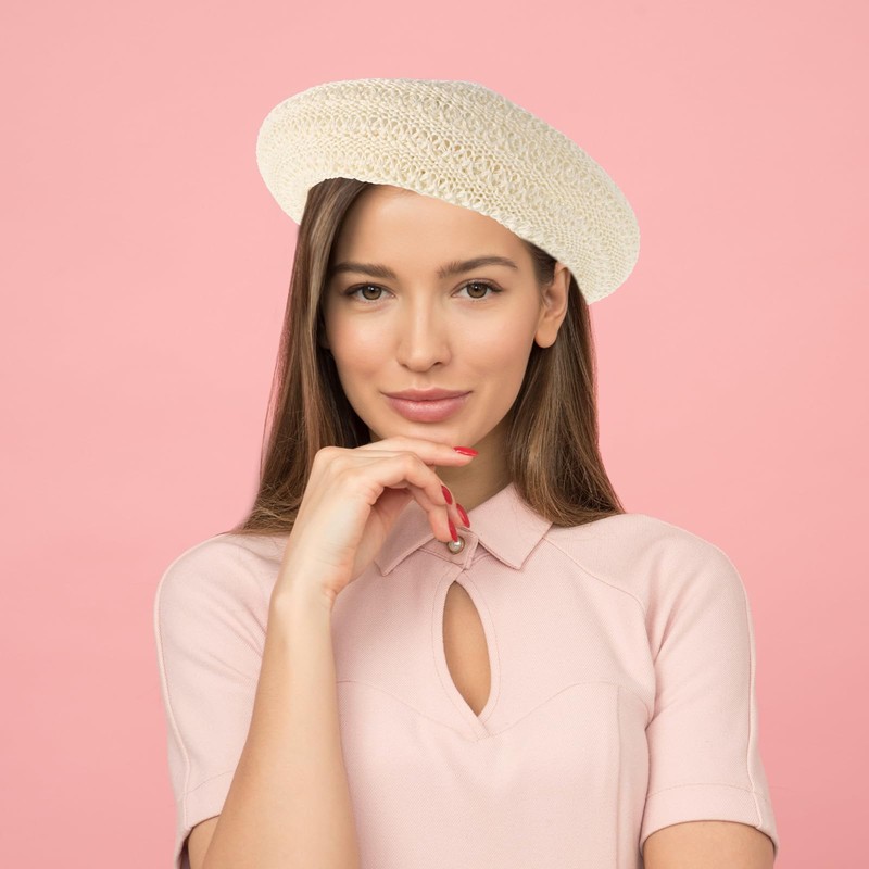 VALICLUD Women's White Cotton Linen Beret Hat - Braided, Spring/Summer,