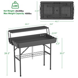 Allpop 2 Tiers Folding Ice Cooler Table with Matching Skirt, Portable Party Table with Grid Rack & Drain Hose for Patio Picnic Camping Wedding, Black