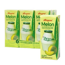 Binggrae Melon Flavored Milk Drink – Korean Sweet and Creamy Beverage – Shelf-Stable 6.8 fl oz Cartons – Pack of 6