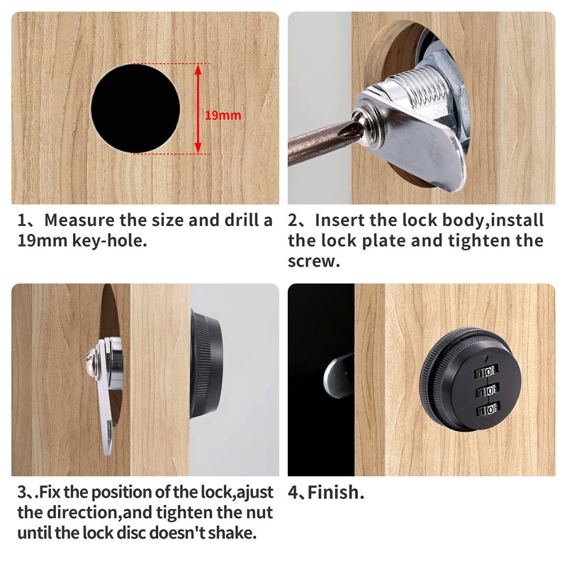 Kitmose 3 Pack Combination Cabinet Cam Lock Password Coded Lock