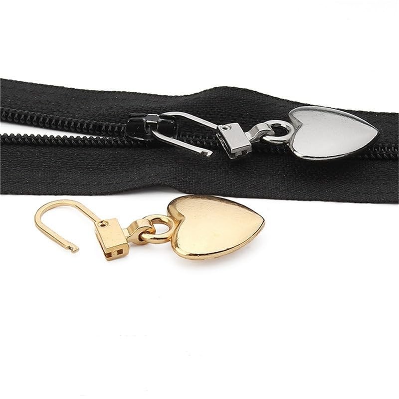 5Pcs Gold Heart Shaped Zipper Pull Replacement Metal Zipper Backpack