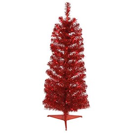 Vickerman 3' Red Pencil Artificial Christmas Tree, Red Dura-lit LED Lights. - Faux Pencil Christmas Tree - Seasonal Indoor Home Decor