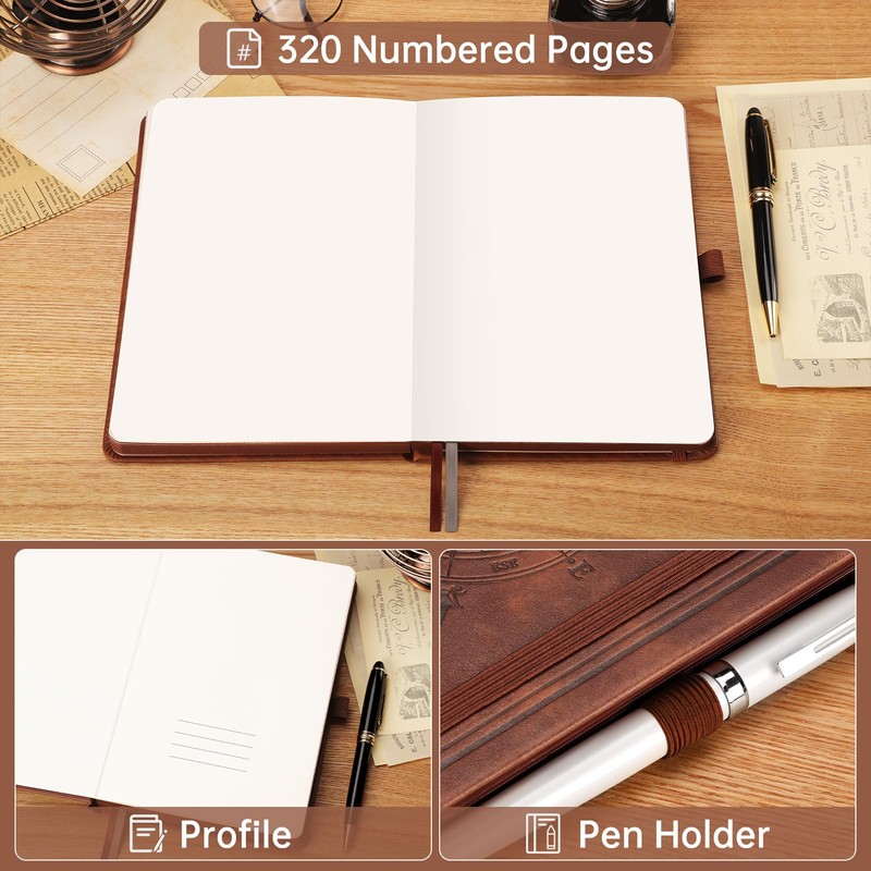 AUTEMPO A5 Blank Journal Notebook, 320 Numbered Pages(14.5 x 21