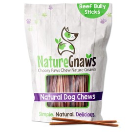 Nature Gnaws Super Skinny Bully Sticks for Very Small Dogs - Premium Natural Beef Bones - Long Lasting Dog Chew Treats for Toy Breeds - Rawhide Free - 6 Inch (40 Count)