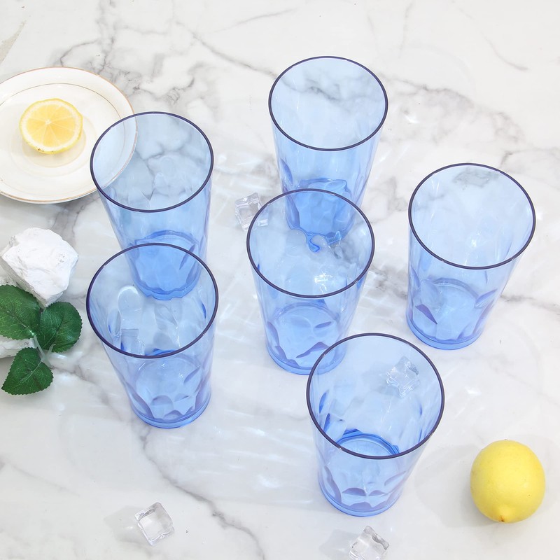 JGIRL Unbreakable Plastic Drinking Glasses,Set of 6,16 Ounces (Blue) |
