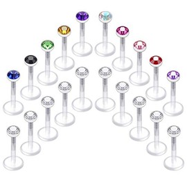 D.Bella Clear Bioflex Flexible Lip Rings 10mm Labret Studs 16g Tragus Retainer Piercing 2mm CZ