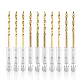 amoolo 1/8 Hex Shank Drill Bits, 10Pcs Titanium HSS Twist Impact Drill Bit Set for Metal, Steel, Wood, Plastic, Quick Change Design
