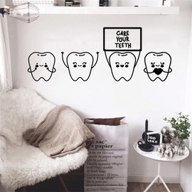 Vinyl Wall Decal Cartoon Children's Dentistry Teeth Quote Care Your Teeth Dental Clinic Stickers Murals Art Decor YT6773 (Black)