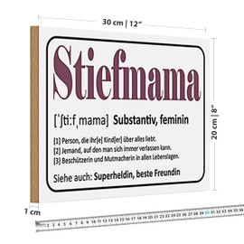 Holzschild Stiefmama | Definition | Geschenkidee | Dekoration | 20 cm x 30 cm