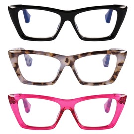 DOOViC 3 Pack Fashion Reading Glasses for Women Trendy Cat Eye Blue Light Blocking Computer Readers 2.75 Strength