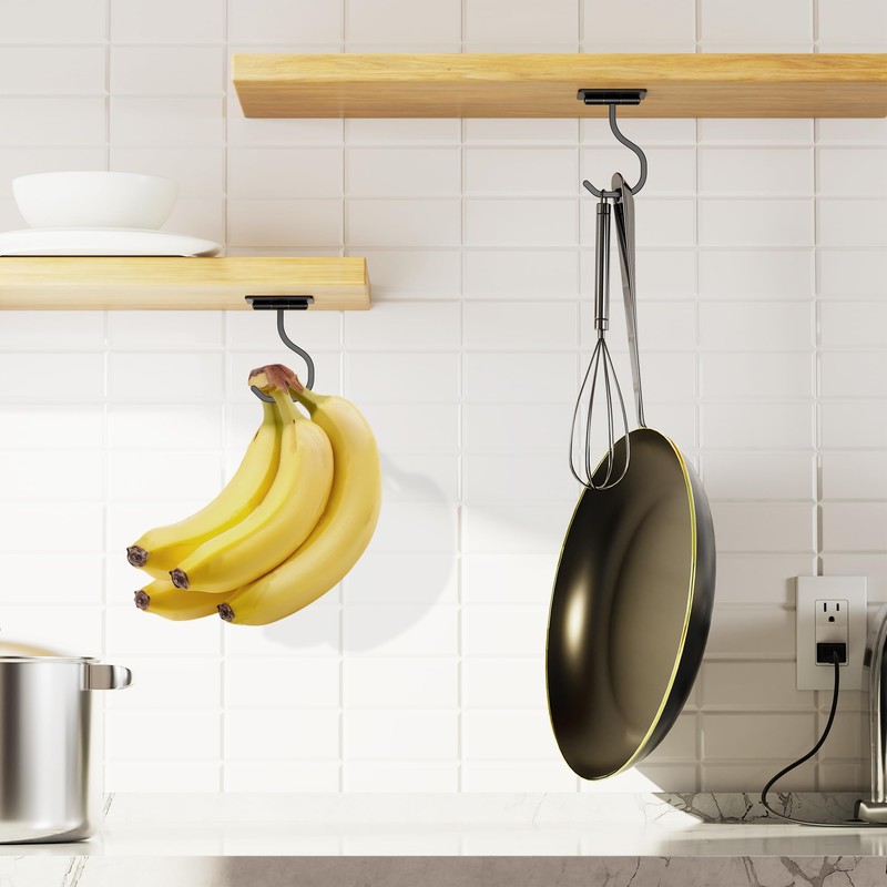 bussdis Short Banana Hook Under Cabinet - 2 Pack Adhesive